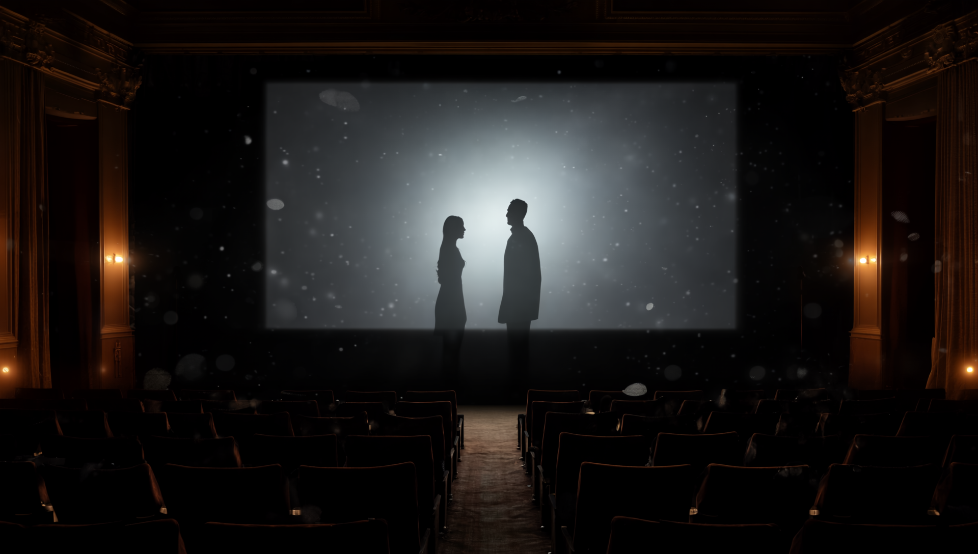 Gen4 silhouetted behind a project screen dark empty theater seats in foreground s-354353, 11560197.png