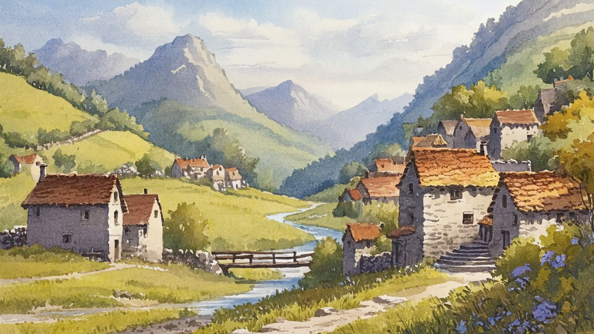 Gen4 medieval watercolor art scenic visible brush strokes a-5, 460864947.png