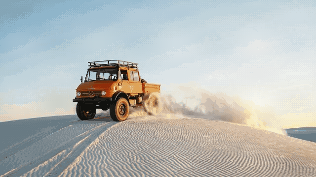 Gen-4_5 The car is parked and completely motionless The camera performs an aggressive, sweeping horizontal arc around the parked car 324793778.gif