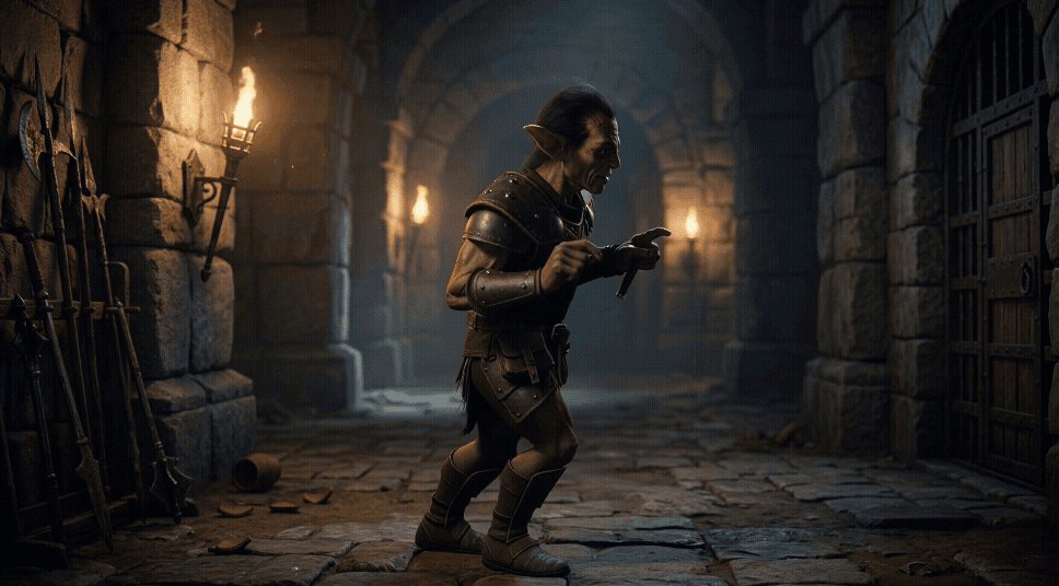 Kling 30 Motion camera remains static torches flicker naturally in the background.gif