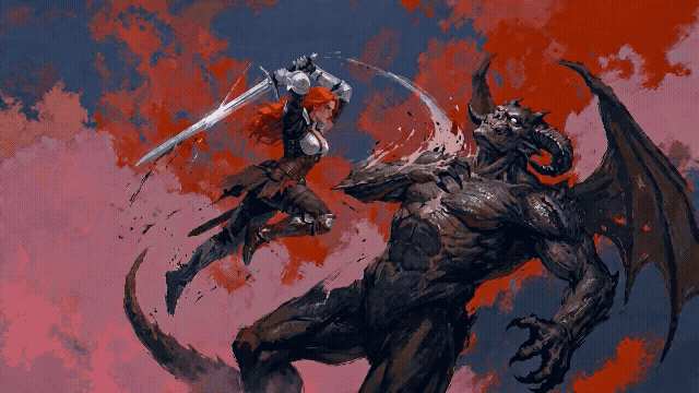 Seedance 20 - replace the male knight in Video 1 with a woman knight fiery red hair.gif