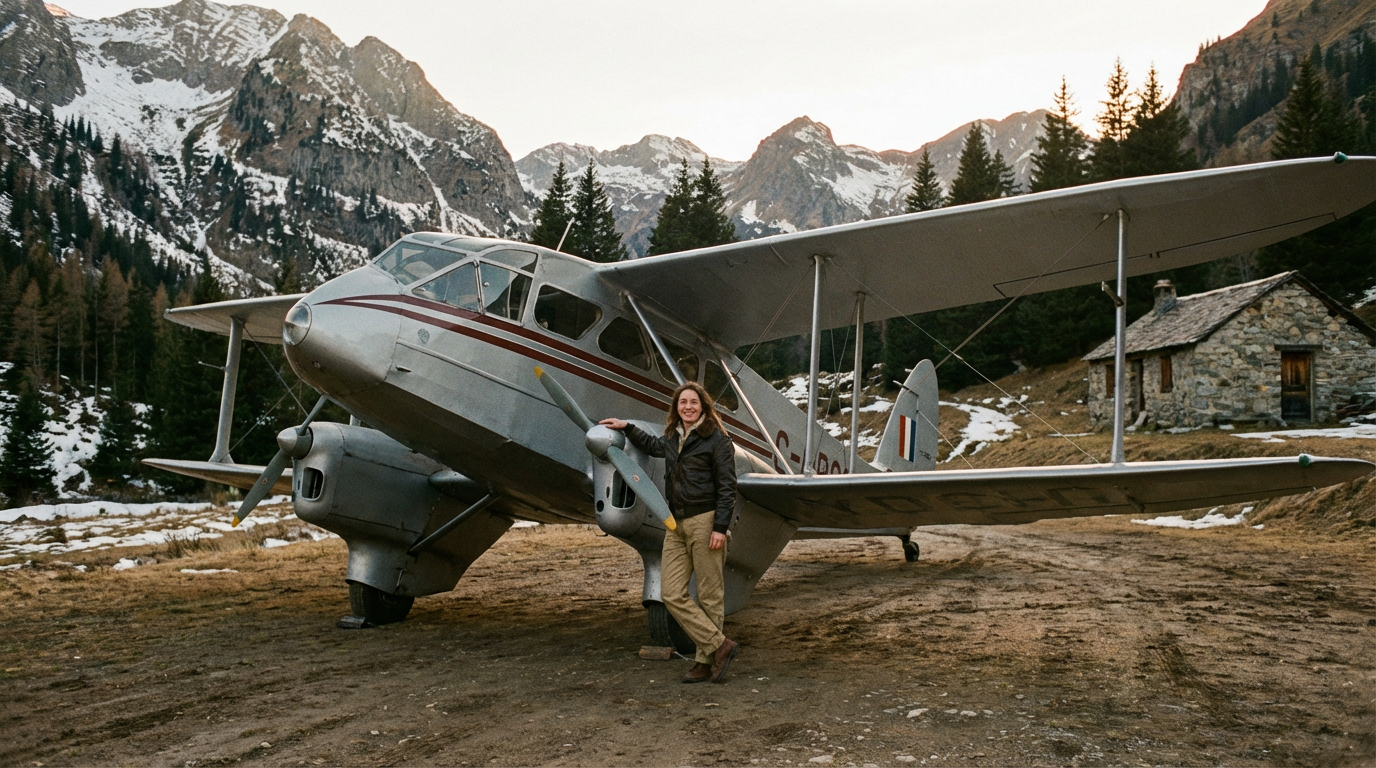 Nano Banana Pro - woman standing beside a vintage aircraft in mountains_1.png
