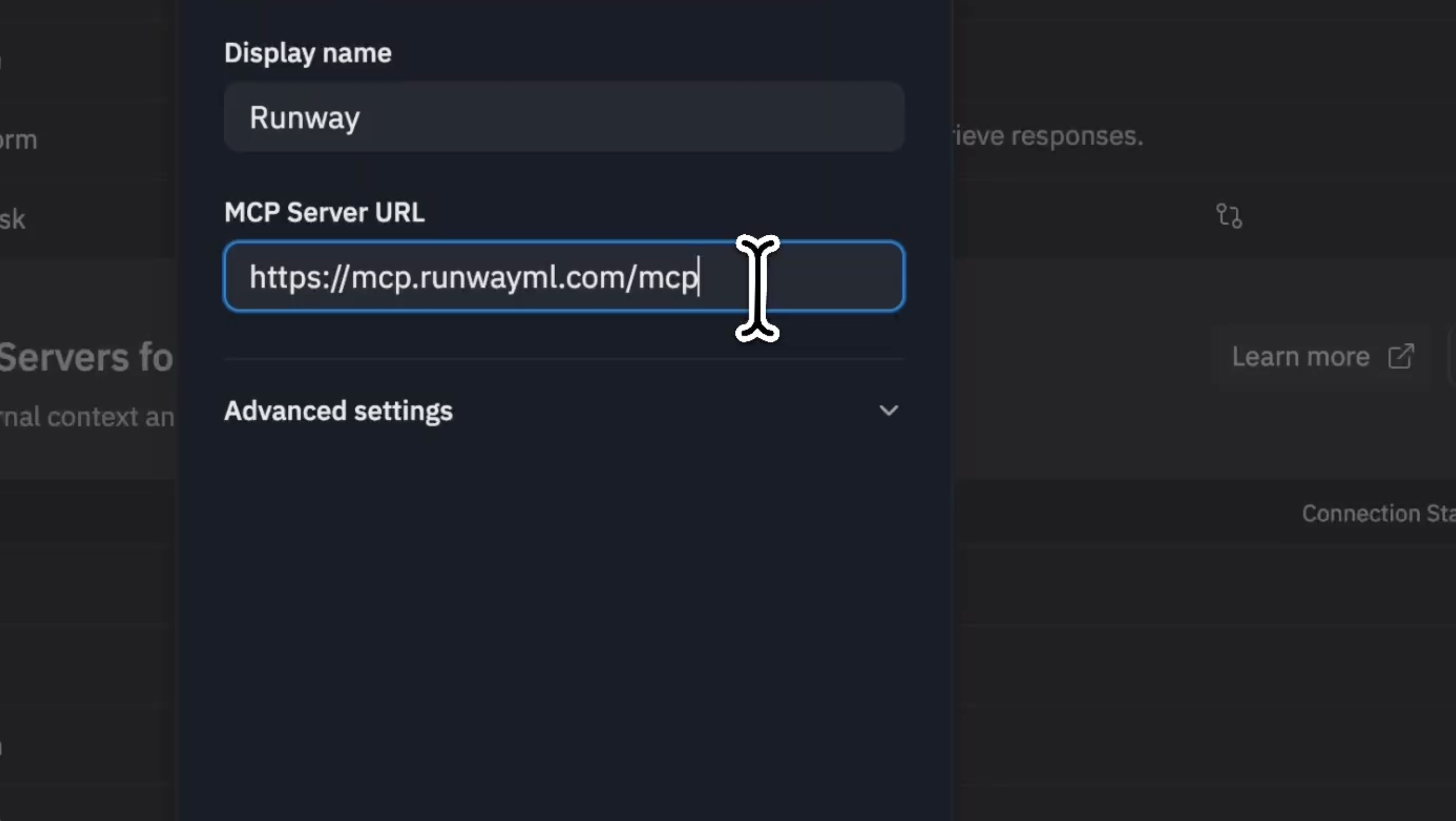 MCP server name and URL fields in Replit