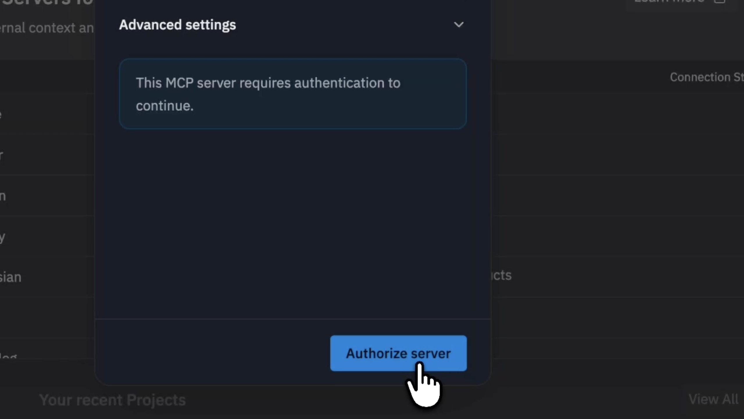 Trust and Save and Authorize Server buttons in Replit